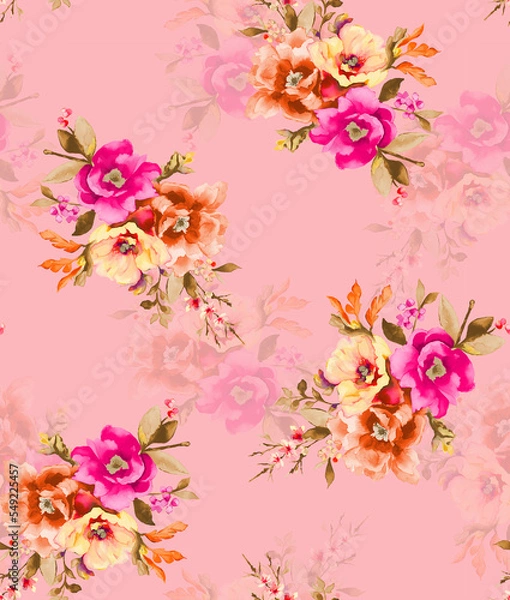 Fototapeta Digital Flower Pattern - Textile Pattern Design , Watercolor Background, Watercolor illustration. Textile Digital Pattern, Digital Design