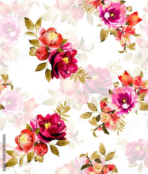 Fototapeta Digital Flower Pattern - Textile Pattern Design , Watercolor Background, Watercolor illustration. Textile Digital Pattern, Digital Design