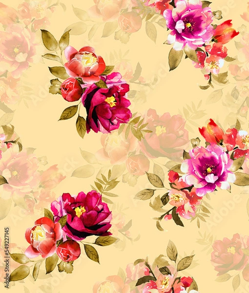 Fototapeta Digital Flower Pattern - Textile Pattern Design , Watercolor Background, Watercolor illustration. Textile Digital Pattern, Digital Design