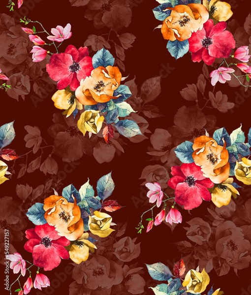 Obraz Digital Flower Pattern - Textile Pattern Design , Watercolor Background, Watercolor illustration. Textile Digital Pattern, Digital Design