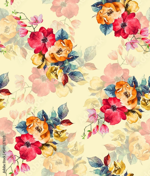 Fototapeta Digital Flower Pattern - Textile Pattern Design , Watercolor Background, Watercolor illustration. Textile Digital Pattern, Digital Design