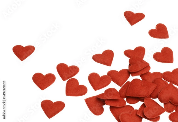 Obraz Red felt hearts pile valentine and love border isolated on transparency  photo png file
