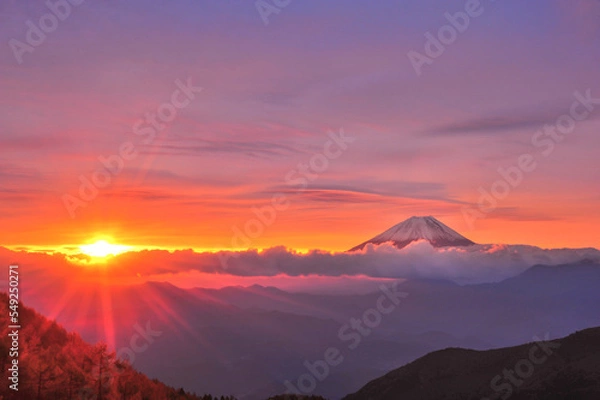Obraz 富士山と朝焼け