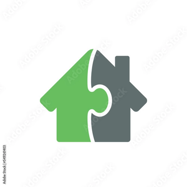 Fototapeta Icon logo concept of house shape two puzzle pieces