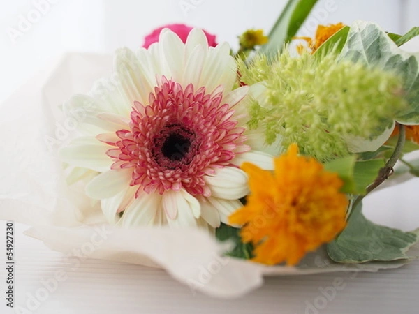 Fototapeta ガーベラと粟の花束