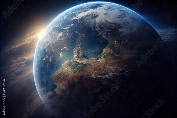 Fototapeta computer-generated image of the planet earth as seen from space. View of the earth's atmosphere from a spaceship traveling the galaxy and solar system