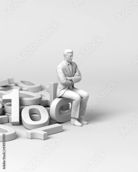Fototapeta ０と１の上に座るビジネスマン
