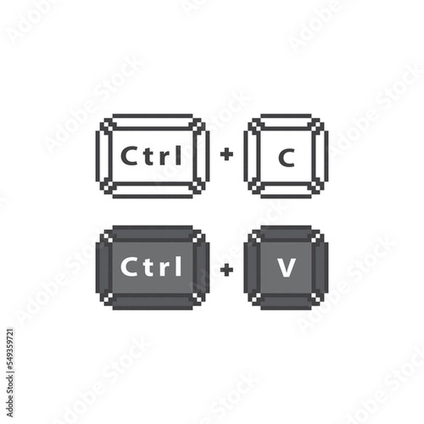 Fototapeta Copy and paste, ctrl c and ctrl v button. Pixel art 8 bit icon vector illustration