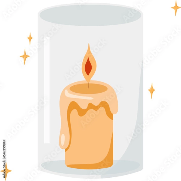 Fototapeta Vintage street retro lantern with candle, old glowing lamp. Light equipment, illumination instrument. Vector illustration in flat style isolaed on a transparent background.