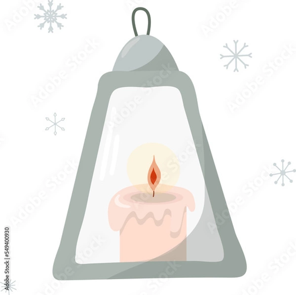 Fototapeta Vintage street retro lantern with candle, old glowing lamp. Light equipment, illumination instrument. Vector illustration in flat style isolaed on a transparent background.