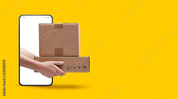 Fototapeta Express delivery service app on smartphone