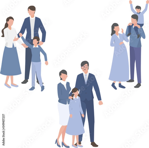 Fototapeta 仲むつまじい3人家族のセットイラスト