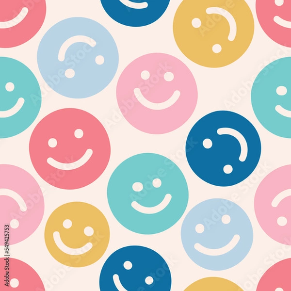 Obraz Seamless Repeat Vector Smile Smiley Happy Face Hippie Cool Trendy Pattern