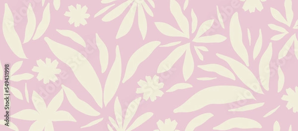 Fototapeta Monochromatic nature inspired shapes-doodle collection. Cute botanical shapes, random childish doodle cutouts of tropical leaves, flowers and branches, decorative abstract art vector illustration	