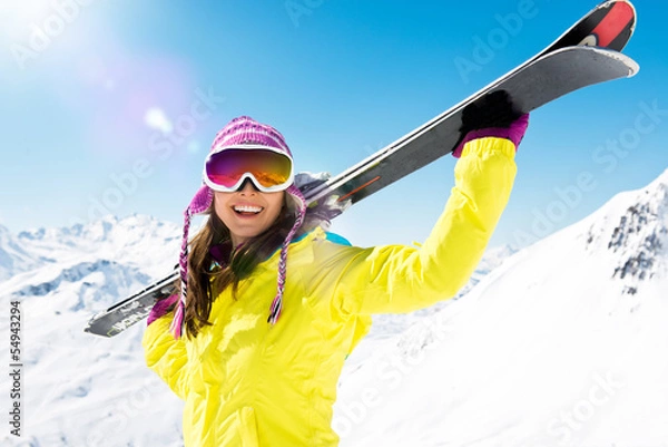 Obraz Kobieta nosi narty