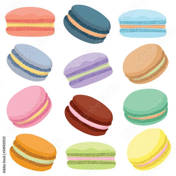 Obraz Vector illustration of colorful macaron collections on white background