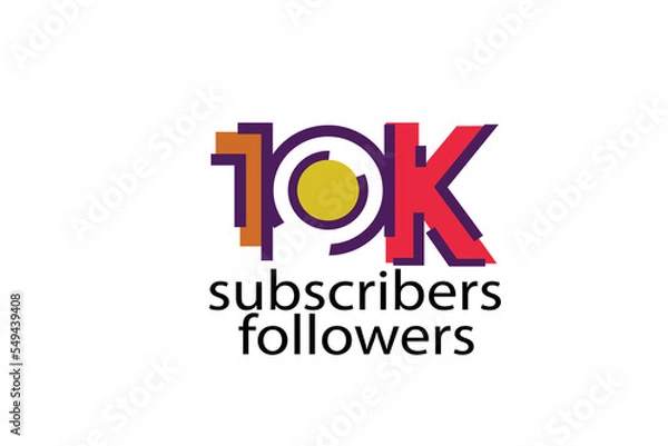 Fototapeta 10K, 10.000 subscribers or followers blocks style with 3 colors on white background for social media and internet-vector