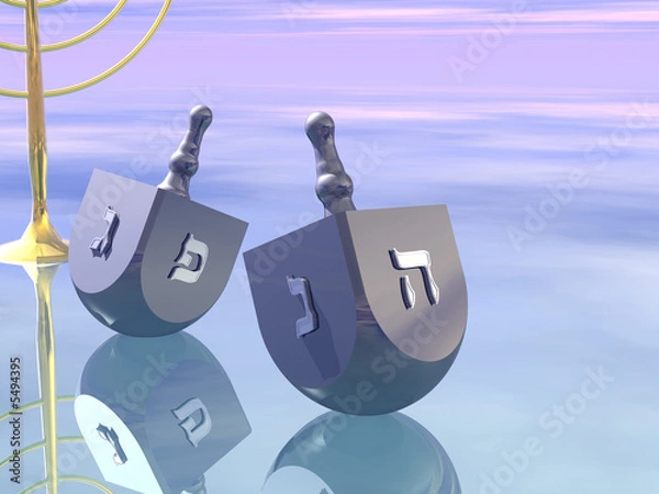 Obraz Hanukkah celebration. Dreidel. Jewish tradition. 3D rendering.