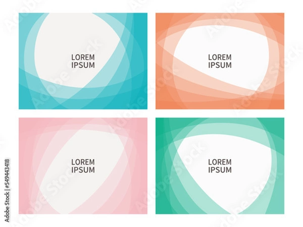 Obraz フラットで透明感のある抽象的な背景イラストセット。無地の背景の上に動的な流体が配置されている。春夏秋冬をイメージした配色。