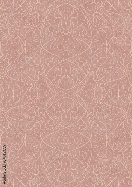 Obraz Hand-drawn abstract seamless ornament. Light semi transparent pale pink on a pale pink background. Paper texture. Digital artwork, A4. (pattern: p02-2d)