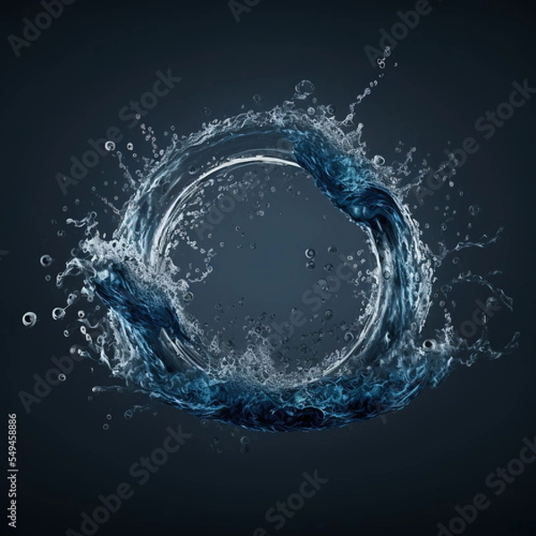 Fototapeta Water splash circle shape top view front view with bubbles and drops 