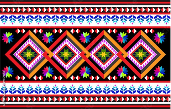 Obraz Gemetric ethnic oriental ikat pattern traditional Design for background,carpet,wallpaper,clothing,wrapping,batic,fabric,embroidery style