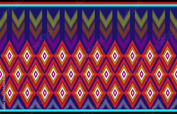 Obraz Gemetric ethnic oriental ikat pattern traditional Design for background,carpet,wallpaper,clothing,wrapping,batic,fabric,embroidery style