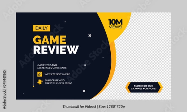 Fototapeta Gaming video thumbnail for streaming and game review. Game review thumbnail. Editable video thumbnail design. Editable video thumbnail Premium Vector, Customizable Thumbnails banner art Video cover.