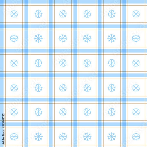 Fototapeta Cute Merry Christmas Winter Snow Snowflake Blue Frost Frosty Line Stripe Striped Line Mesh Grid Checkered Plaid Tartan Buffalo Scott Gingham Background Seamless Pattern for Christmas Festival Party