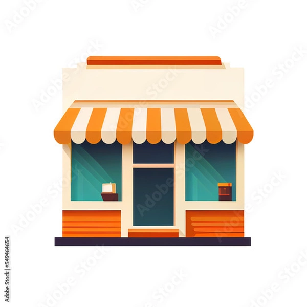 Obraz Flat cartoon style shop facade front view. Modern flat storefront or supermarket design.