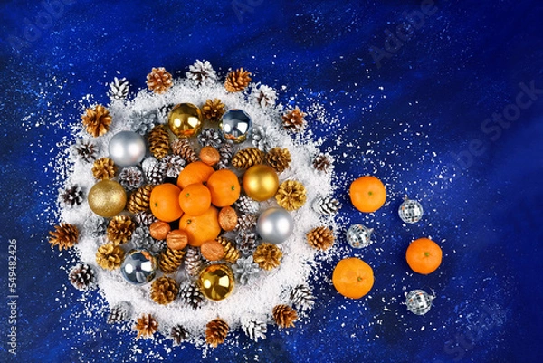 Obraz Christmas composition with tangerines top view