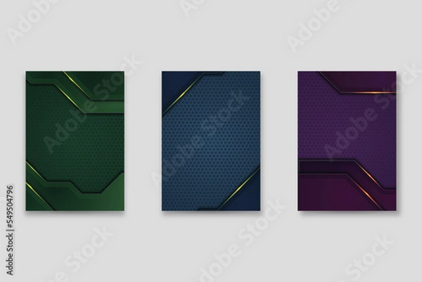 Fototapeta Technology cover background design set. Luxury, gold. Vector tech backdrop for business layout, digital certificate, formal brochure template, network