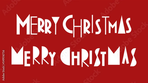 Fototapeta Merry Christmas, abstract geometric inscription on a red background. Original geometric style