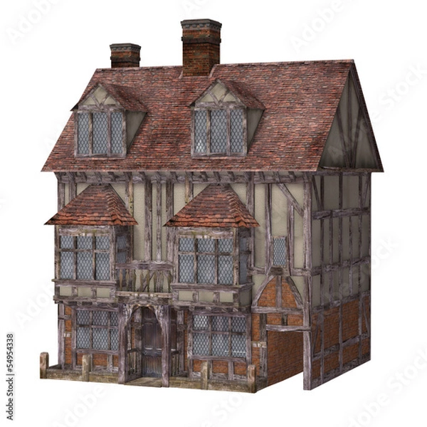 Obraz Medieval town house, isolated on the white background