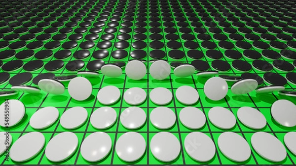 Obraz 白いオセロの駒が黒い駒を無限にひっくり返してゆくイメージ
