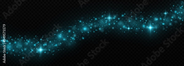 Obraz Blue luminous dust with colorful lights bokeh. Christmas trail concept. Abstract glowing lights isolated on transparent background. Magic concept.