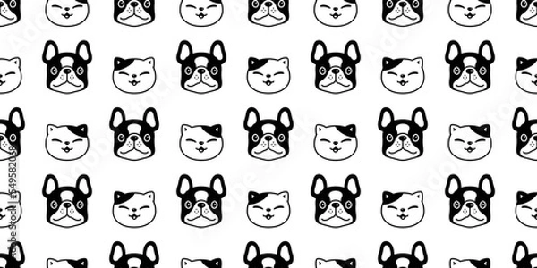 Fototapeta dog seamless pattern cat french bulldog kitten vector calico head face tile background gift wrapping paper scarf isolated repeat wallpaper cartoon illustration design