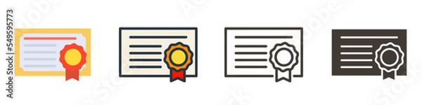 Fototapeta Diploma icon. Vector quality certificate with seal. Thin line illustration design. 3 different styles
