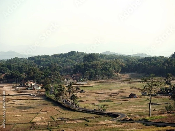 Obraz A natural blend of rice fields and mountains in Sumedang, West Java, Indonesia