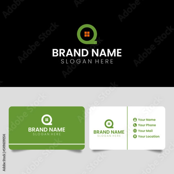 Fototapeta Abstract real estate company branding logo, with window icon inside the letter Q