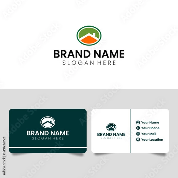 Fototapeta abstract real estate company branding logo, with roof icon in elliptical geometry
