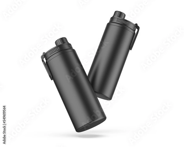 Fototapeta Aluminum white blank shiny sipper bottle ready for your design and branding mockup template isolated on white background, 3d illustration.	