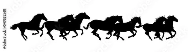 Fototapeta Herd of horses gallops fast. Image silhouette. Wild and domestic animals. Isolated on white background. Vector