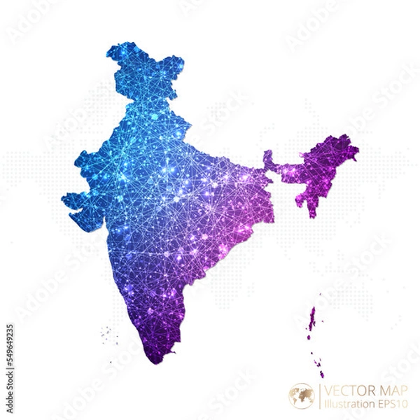 Fototapeta India map in geometric wireframe blue with purple polygonal style gradient graphic on white background. Vector Illustration Eps10.