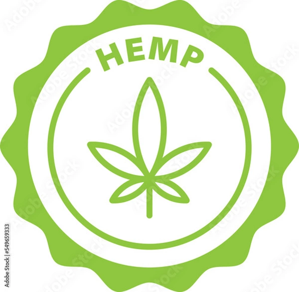 Fototapeta hemp green stamp. Symbol, outline icon, tag, badge, label, circle, green white vector round isolated on transparent background.