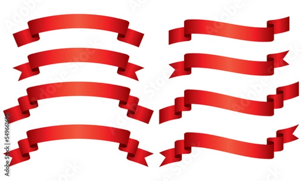 Fototapeta カーブのついたグラデーションりぼんラベル8種セットのイラスト（赤）