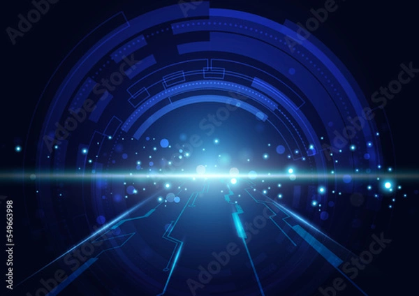 Obraz Abstract technology blue light rays with dots and sparks effect vector illustration.