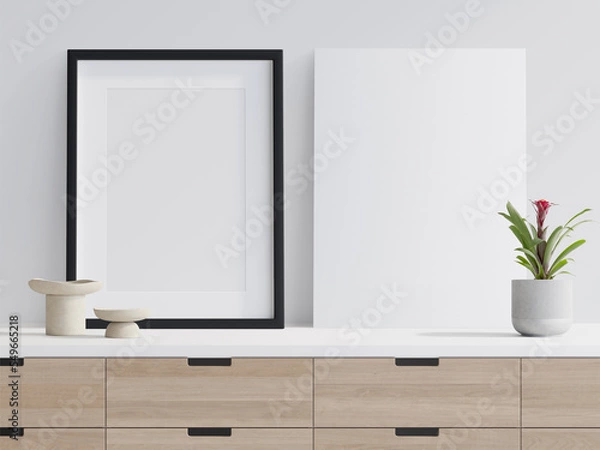 Fototapeta Frame and Canvas on Shelf for mockup