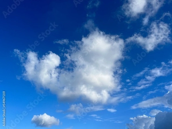 Obraz Beautiful cloudy sky background, blue sky, fluffy clouds 