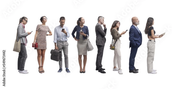 Obraz PNG file no background Diverse people waiting patiently in line